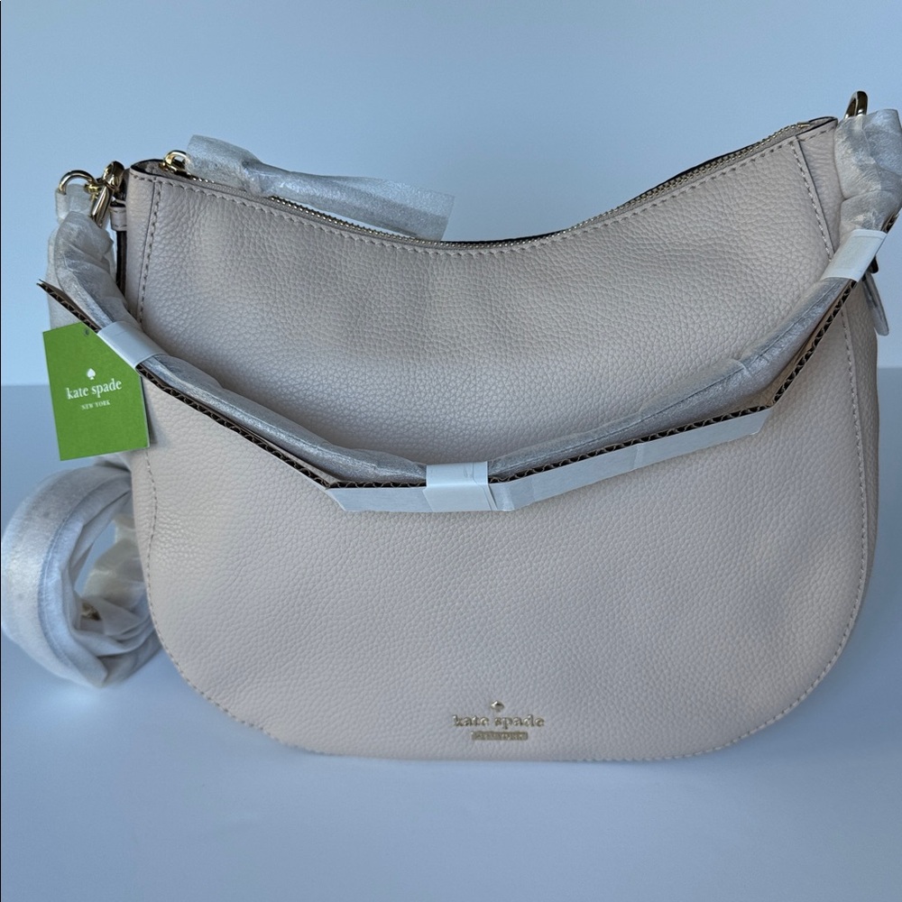 Kate Spade Jackson Street Mylie Hobo Crossbody Bag Cream Pebbled Leather